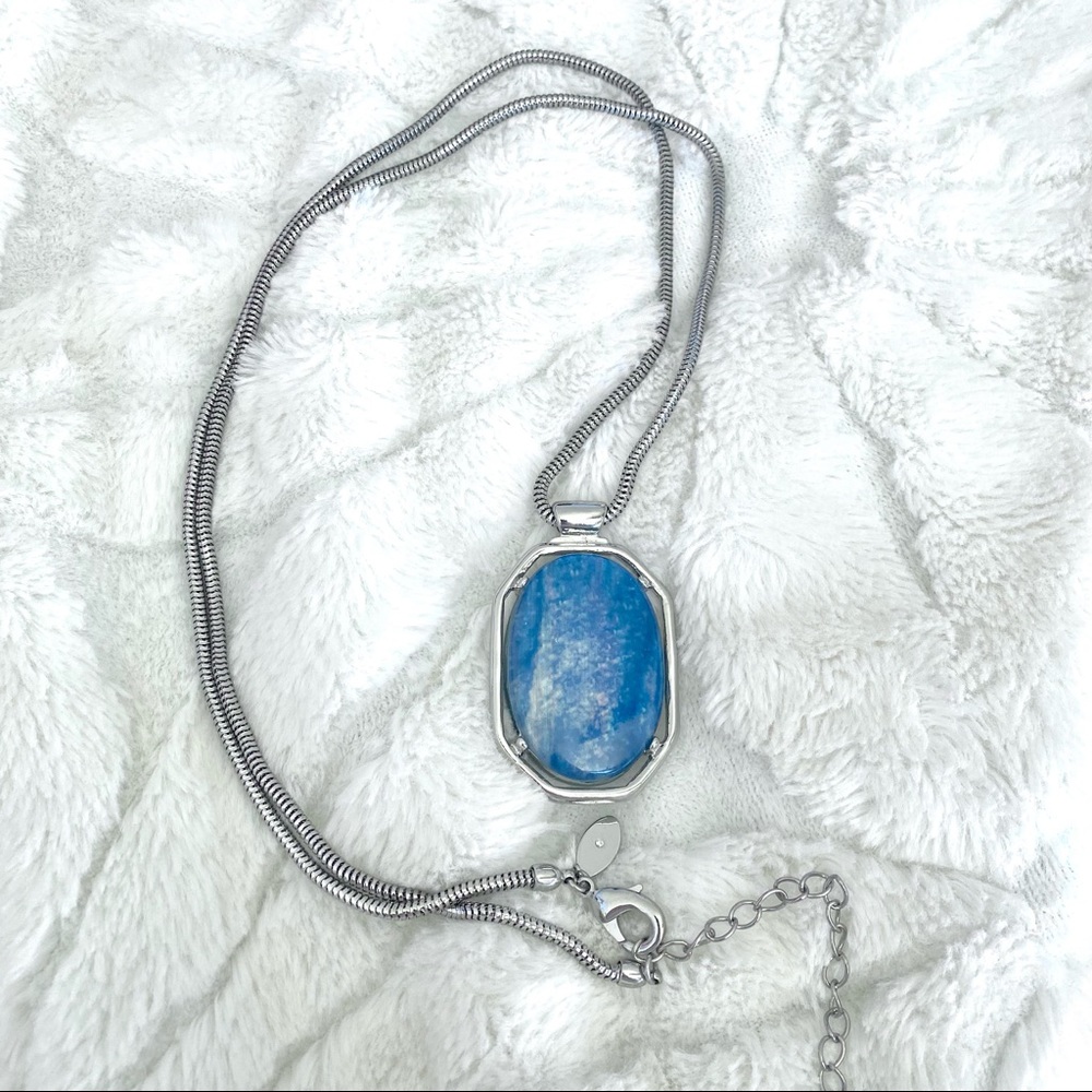 Chico's Silver Necklace with Blue Oval Pendant
